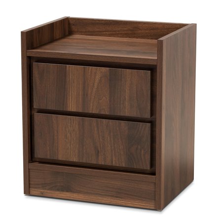 Baxton Studio Hale Modern and Contemporary Walnut Brown Finished Wood 2-Drawer Nightstand 174-11212-Zoro